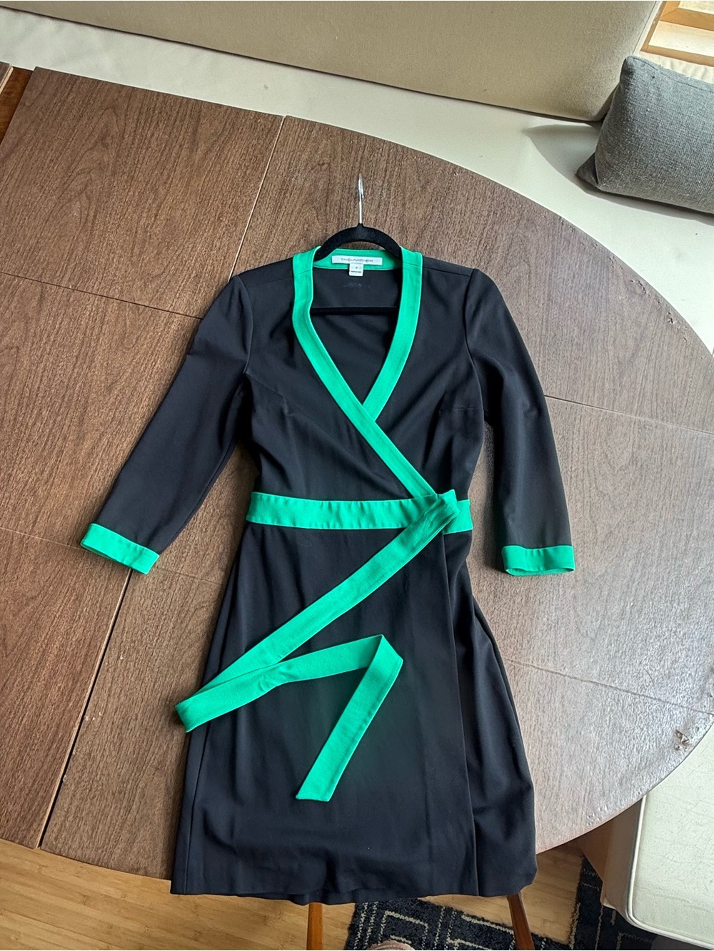 Diane Von Furstenberg Black Wrap Dress with Green Trim